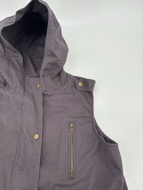 Zenana Outfitters Hooded Utility Vest Womens Large Charcoal Gray Cotton Cargo